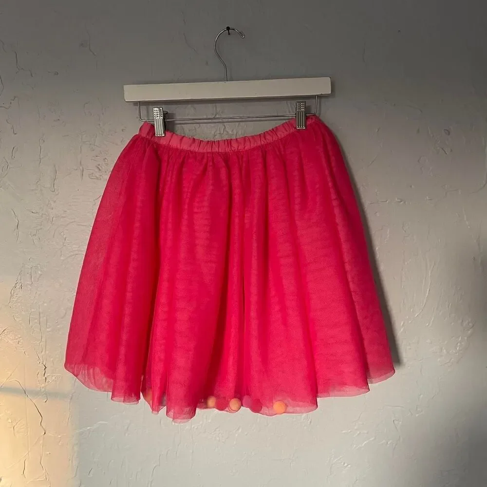 Kid's Gymboree Pink tutu tulle Skirt with Pom Poms size 12